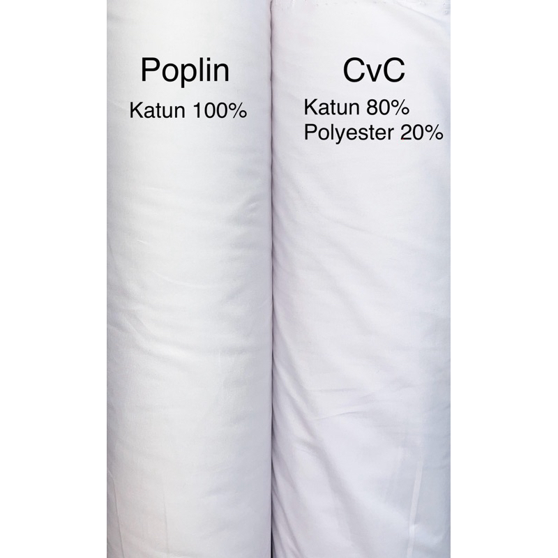 Kain Katun Jepang Poplin & CvC Polos Warna Putih | Kain Katun Premium Meteran
