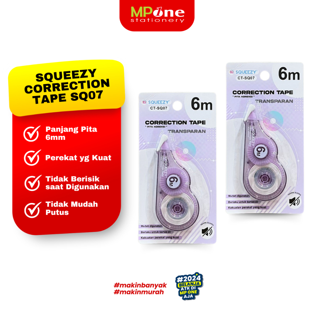 

Squeezy Correction Tape 6mm SQ07 Transparan / Tipe X Pita Roll Tipe X Kertas6mm Squeezy SQ-07 / Tipe ex Roll Murah