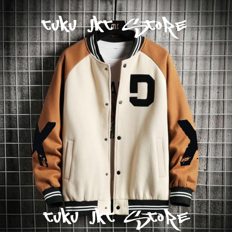 Jaket varsity reglan jumbo S - 6XL Jacket baseball over size pria wanita logo D sablon lengan X ada 