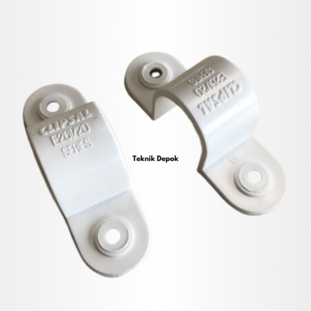 Clamp PVC Clipsal 20 mm Putih Klem Pipa Paralon Listrik Conduit Sadel 20 mm