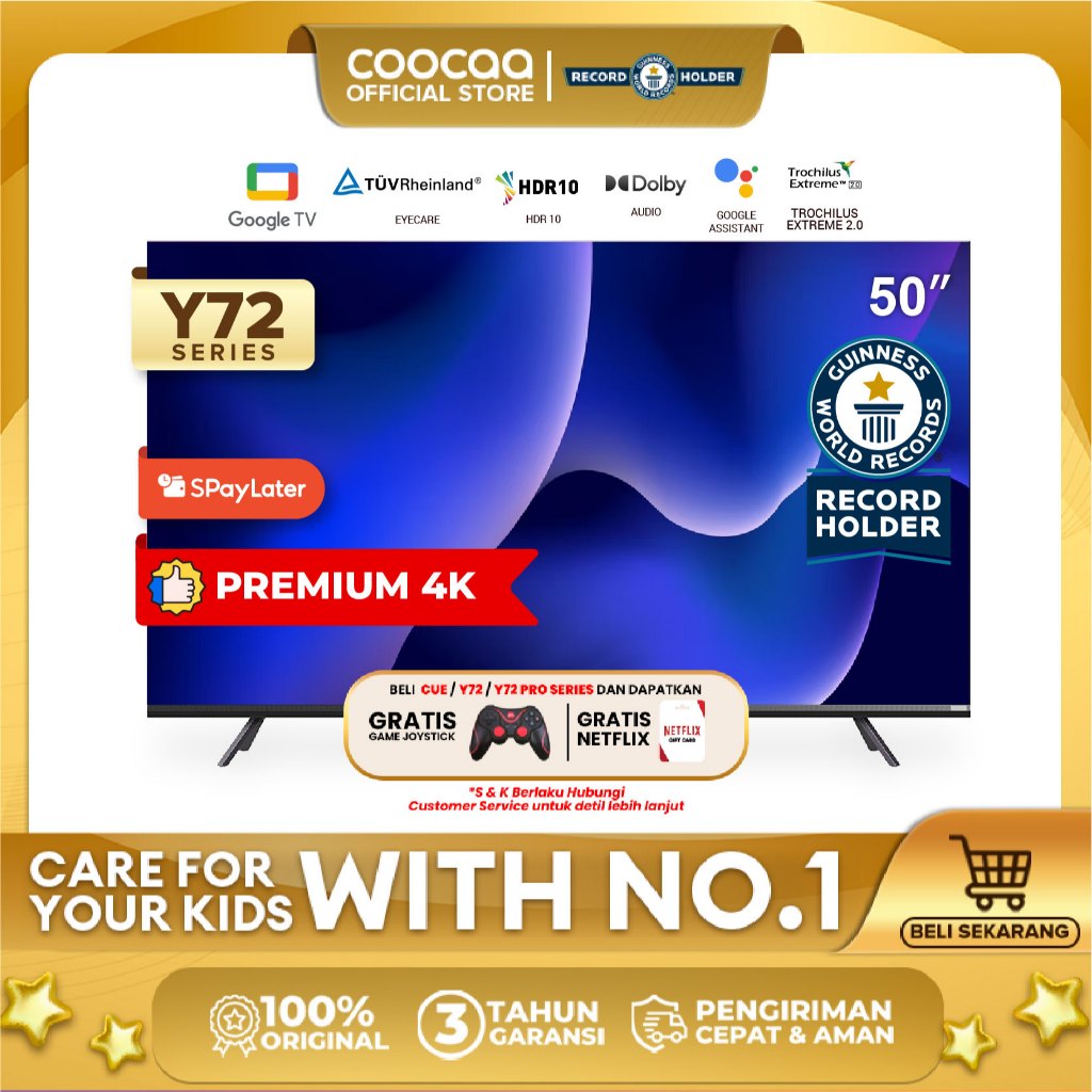 [Google TV]COOCAA 50 inch Smart TV - 4K - UHD - Netflix/Youtube - Google Assistant - Dolby Audio - L