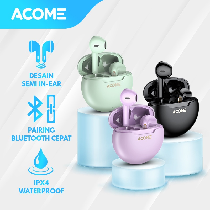 Acome T2 Headset Earphone Bluetooth 5.0 TWS LED Earbuds Garansi Resmi 1 Tahun