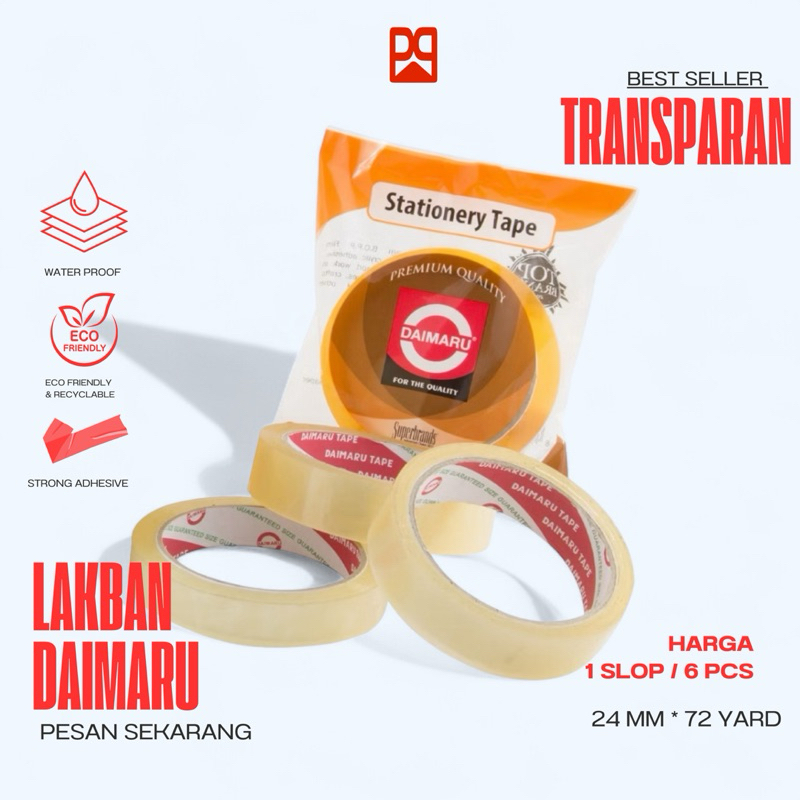 

Lakban Daimaru Transparan 24 mm x 72 yard | Isi 6pcs