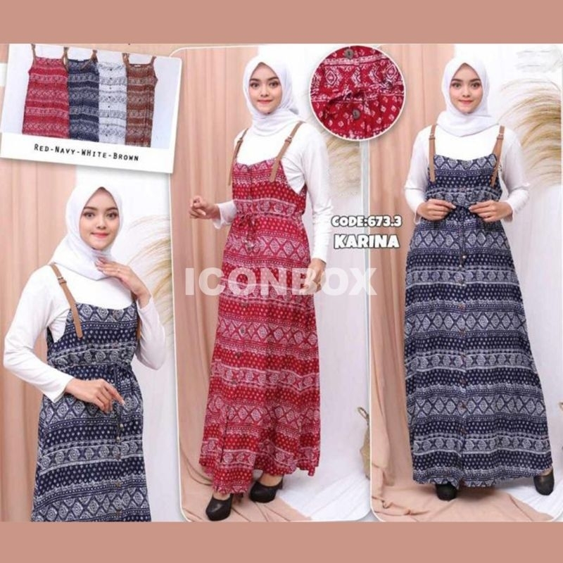 DRESS KARINA MOTIF / DRESS PANJANG /TANPA LENGAN