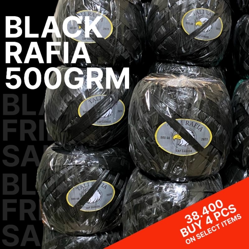 

tali rafia hitam 500 gram cap garuda gulungan besar