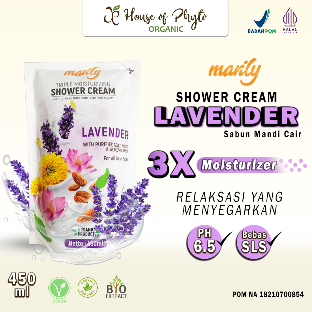 MARILY Body Wash Triple Moisturizer , Sabun Mandi Cair Organik Lavender - 450ML