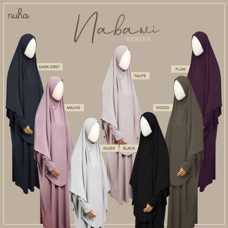 Nuha Gamis Syari French Khimar Jersey Premium Set Nabawi Series
