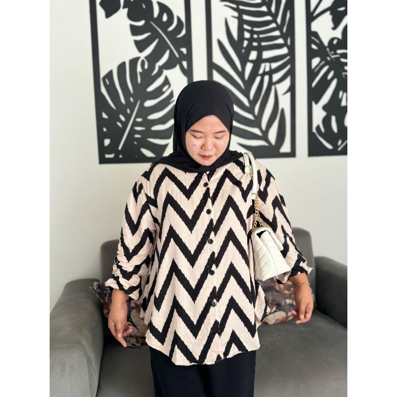 PREMIUM` ELIZA Blouse oversize lengan balon katun rayon motif terbaru