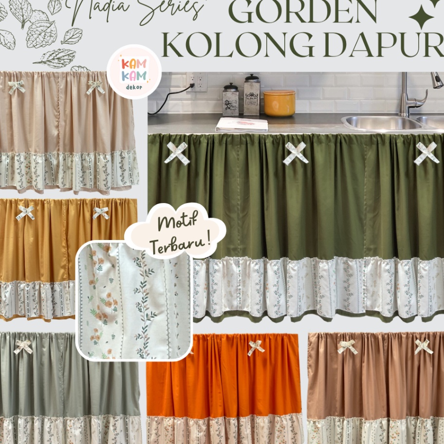 HJ6 Gorden Kolong Dapur Rumbai Bawah Tirai Kolong Dapur Hordeng Hijau Sage Mmalis