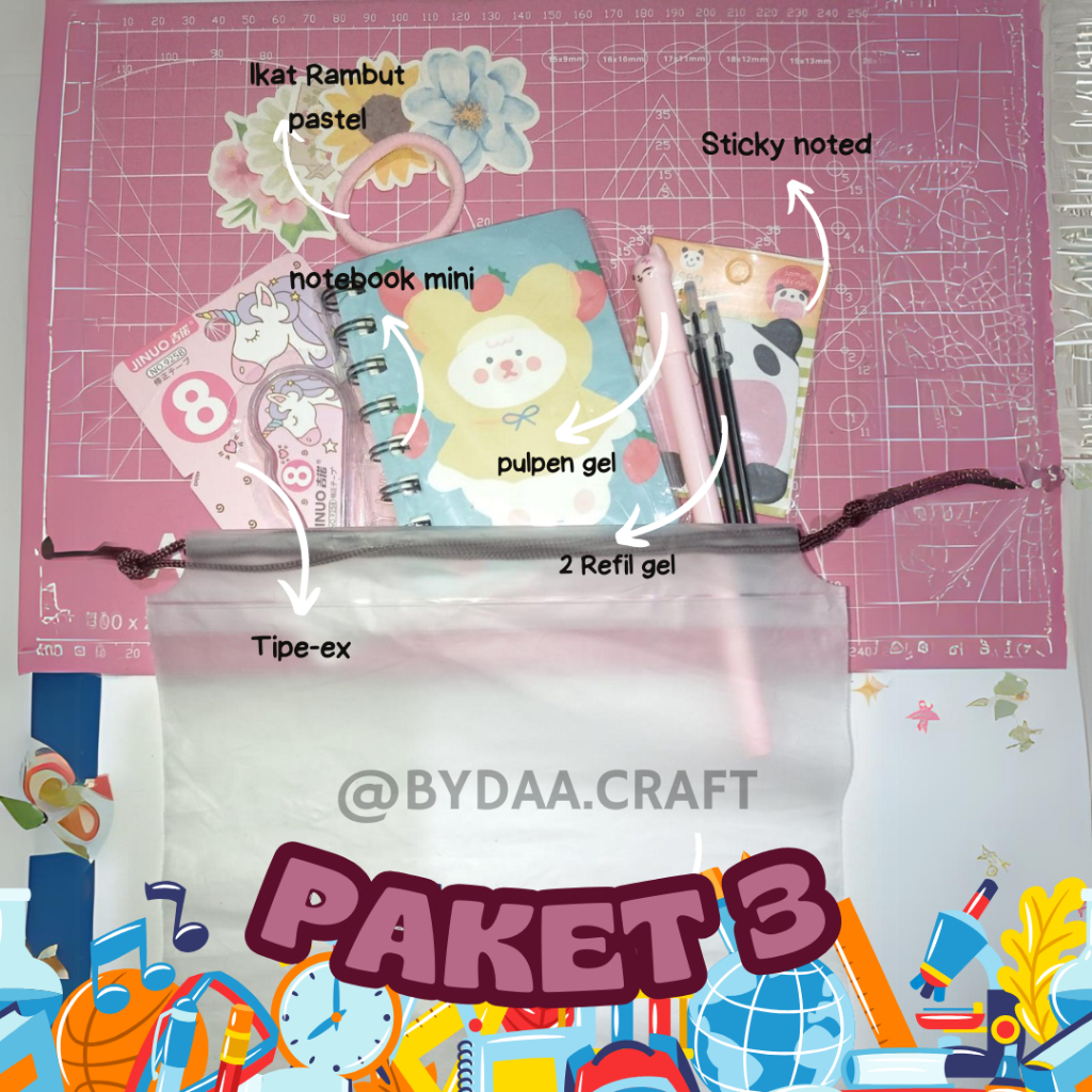 

Bydaa.craft -PAKET 3- SET ALAT TULIS 8 IN 1 LENGKAP / STATIONERY UNTUK HADIAH / HAMPERS KADO GIFT UNTUK LEBARAN / HAMPERS