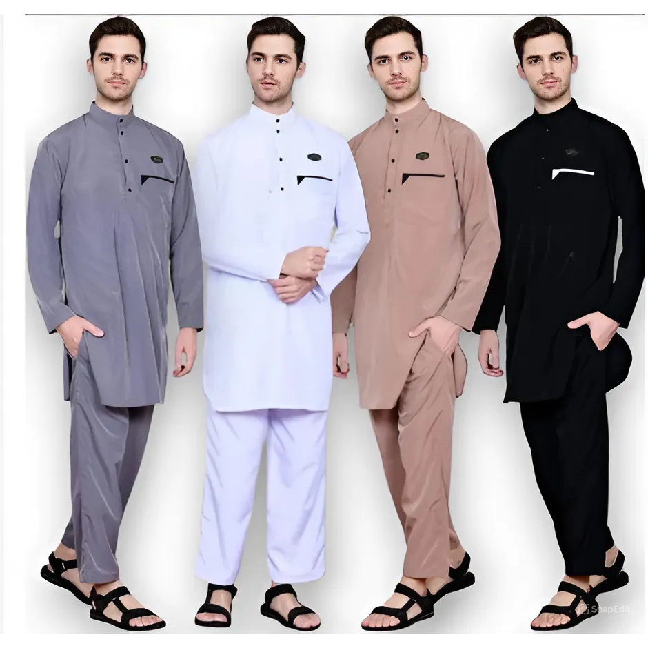 BAJU KOKO SETELAN POLOS LENGAN PANJANG - BAJU KURTA PAKISTAN SET CELANA - KOKO PRIA DEWASA