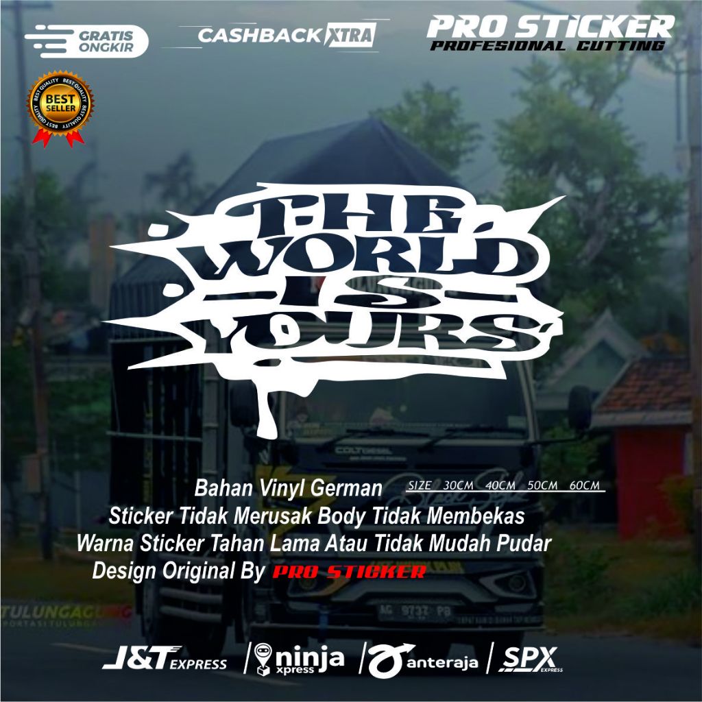 Stiker truk the world is yours cutting variasi stiker kaca pickup mobil truk canter giga ragasa stik