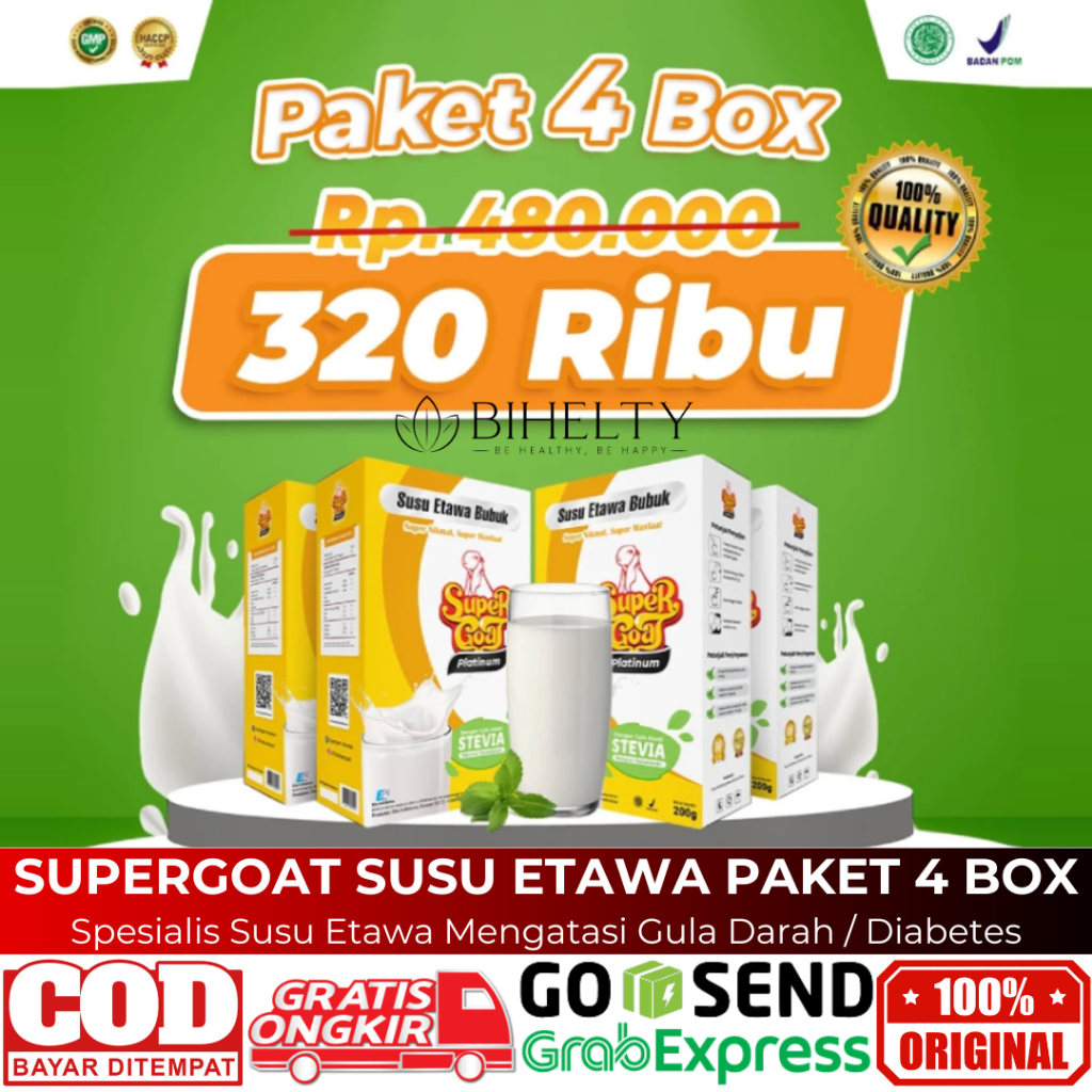 

SUPERGOAT Platinum Stevia Susu Etawa Spesialis Diabetes dan Gula Darah Super Goat Gula Stevia - 4Box