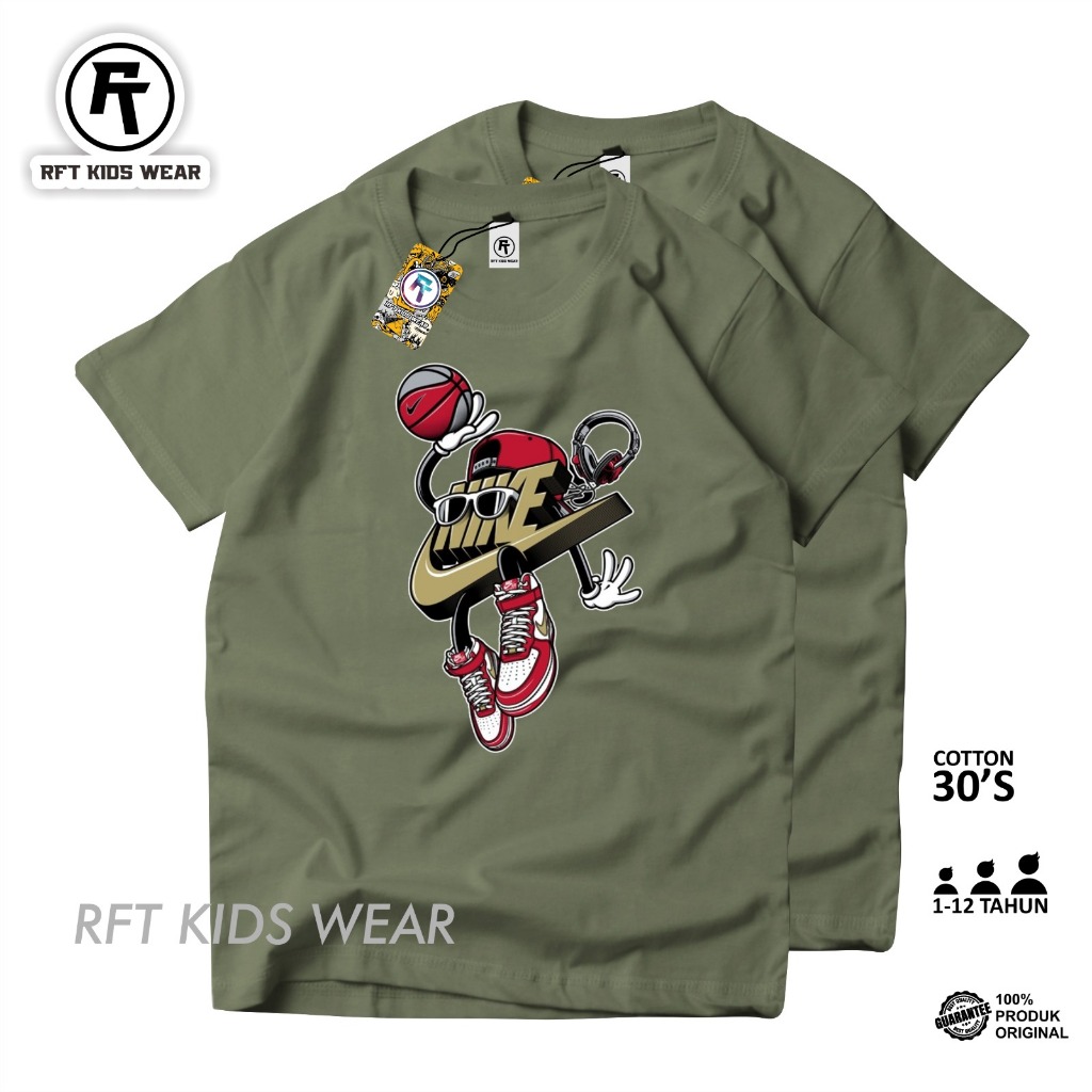 RFT KIDS Baju Kaos Anak Laki Laki Kaos NIKE Anak Laki Laki & Perempuan Bahan Catton 30s 1-12 Tahun