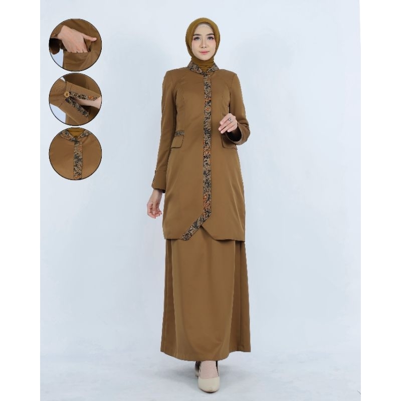 Tunik Pemda rok A Tunik kheki tua kombinasi batik Tunik Pemda list batik rok A