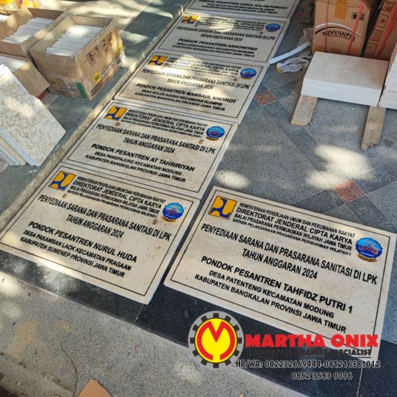 Prasasti Proyek Marmer Putih & Prasasti Peresmian Pembangunan Ukuran 40x60 cm