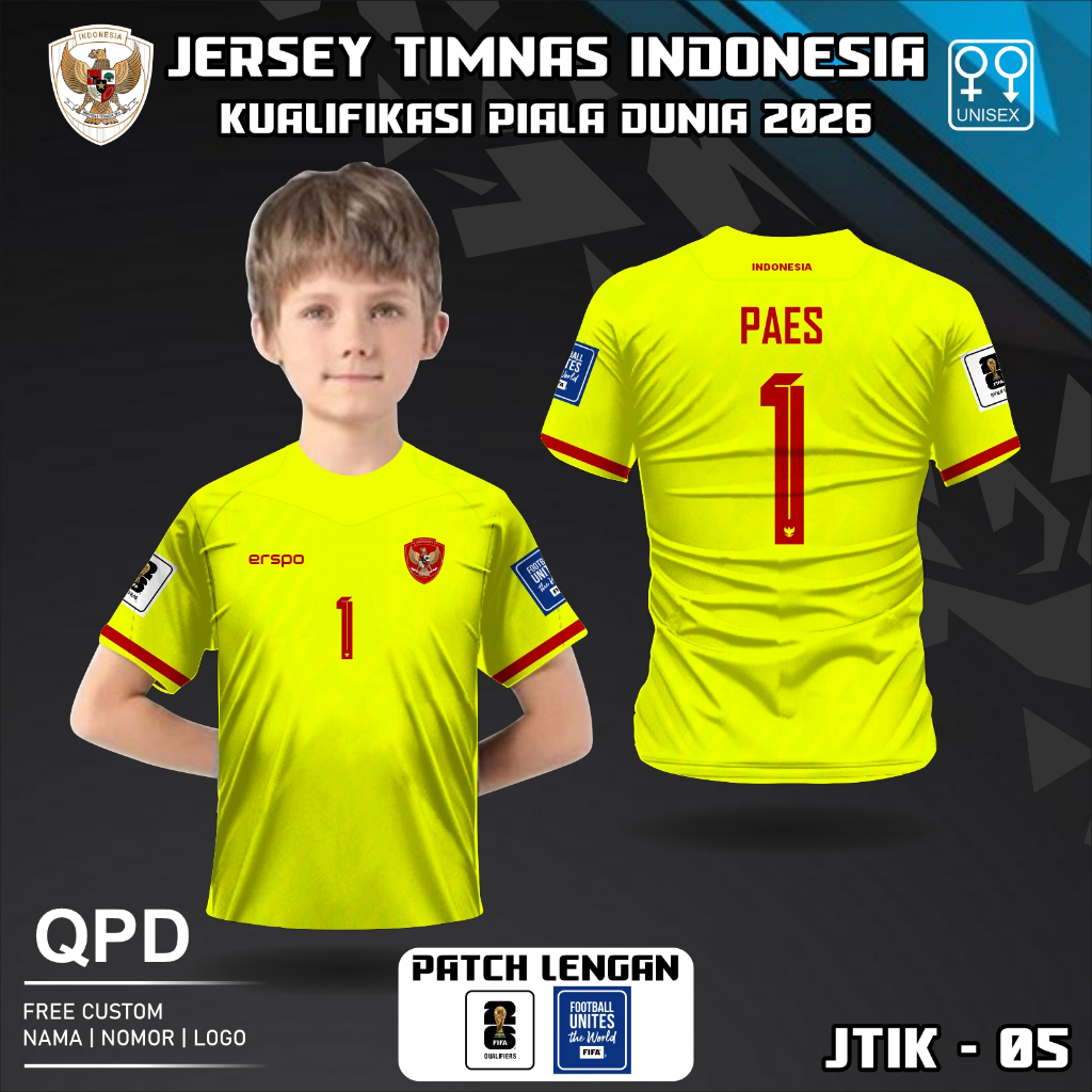 Kaos Baju Jersey Kiper Timnas Indonesia Paes Model Anak Anak Free Nama Free No punggung