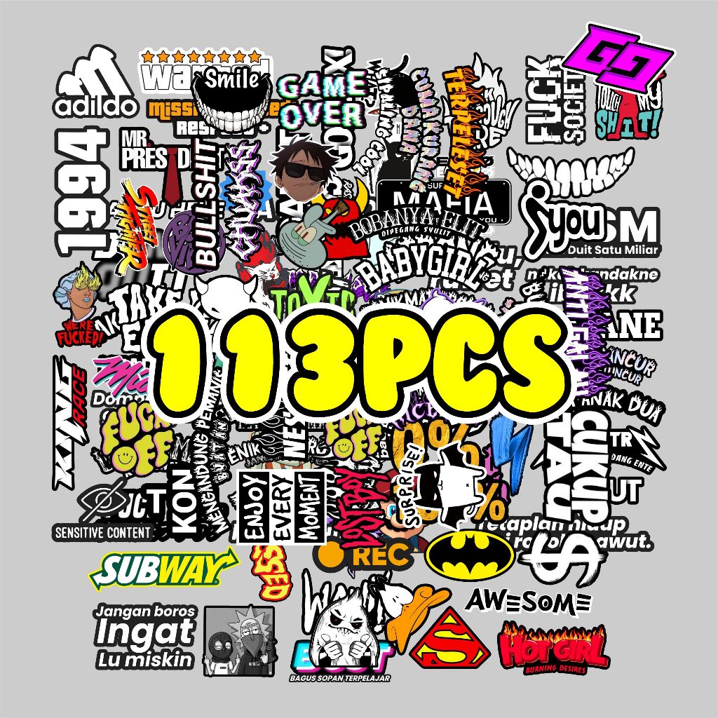 

STIKER PACK ISI 113PCS KATA KATA HITS VIRAL PRINT CUT TINGGAL TEMPEL