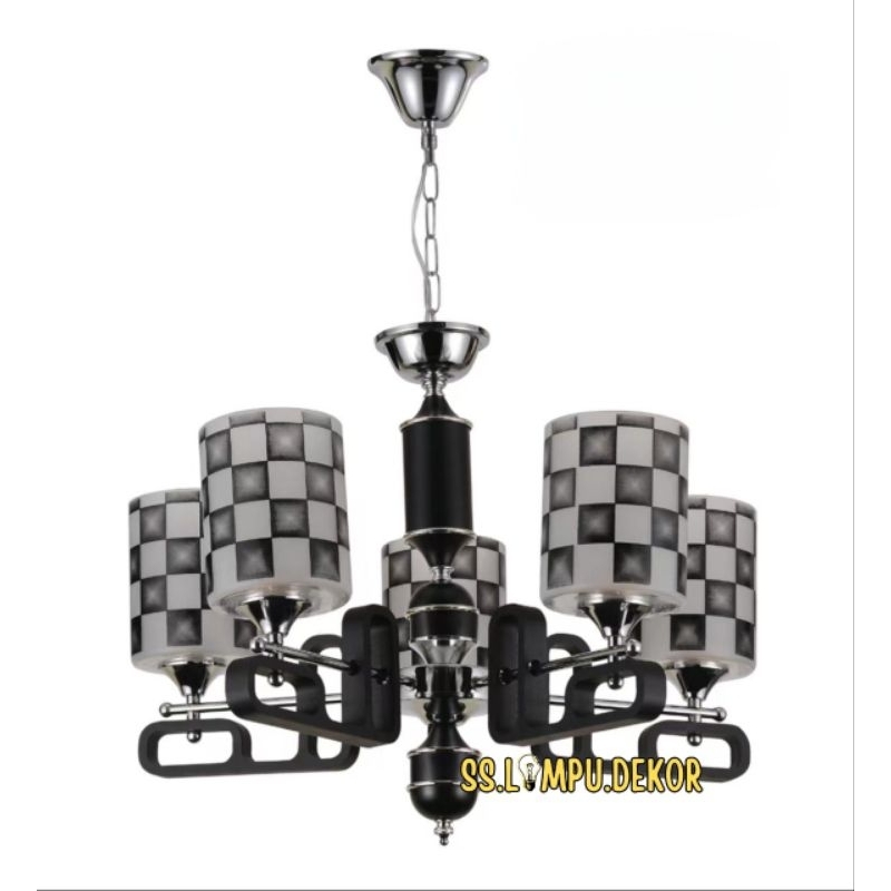 - Lampu Gantung Minimalis Modern Ruang Tamu Cabang 5 Motif Kotak kotak