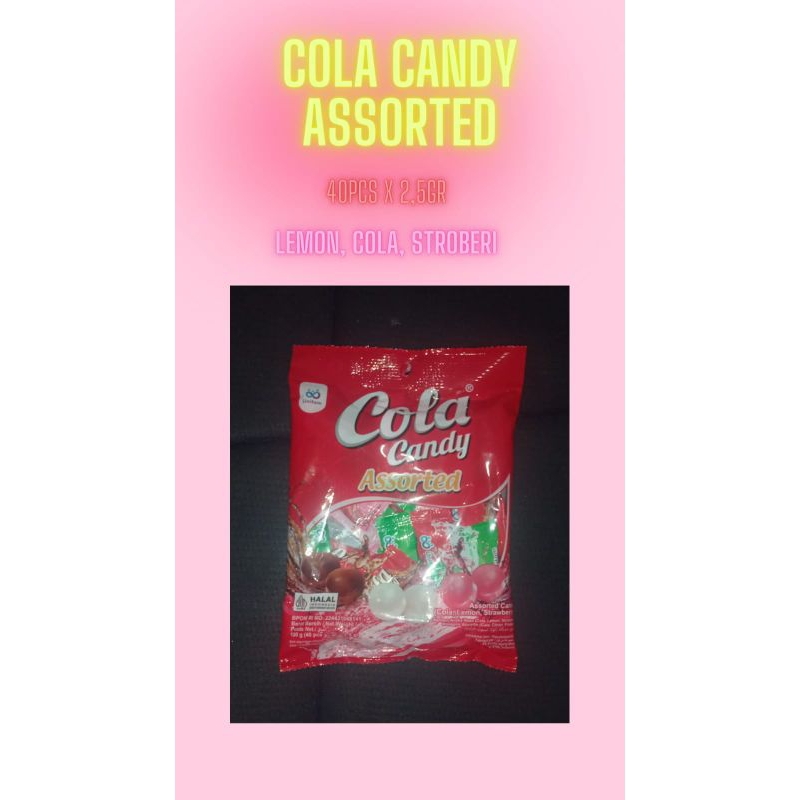 

Cola Candy Assorted Bag 40 pcs ( lemon,cola,strawberry ).