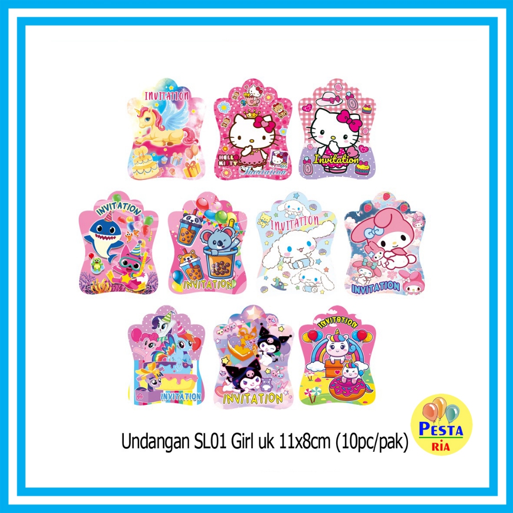 murah  5lembar Undangan Ulang tahun anak SL01 + FREE PLASTIK/ BT21/ Undangan ultah cewek/UNDANGAN KA