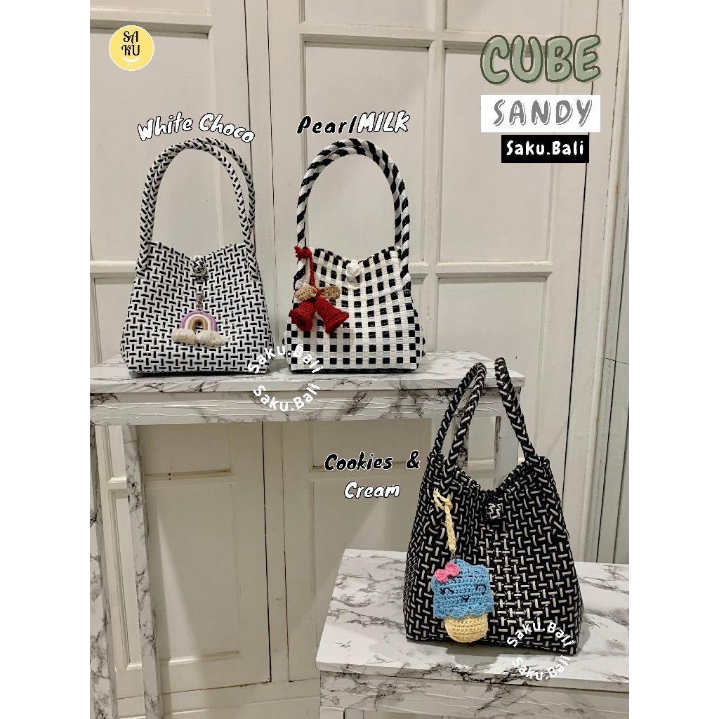 Sandy Cube / Sandy Square / tas anyam bali / scorpio / sintetis premium / kendal / tas ootd / sagita