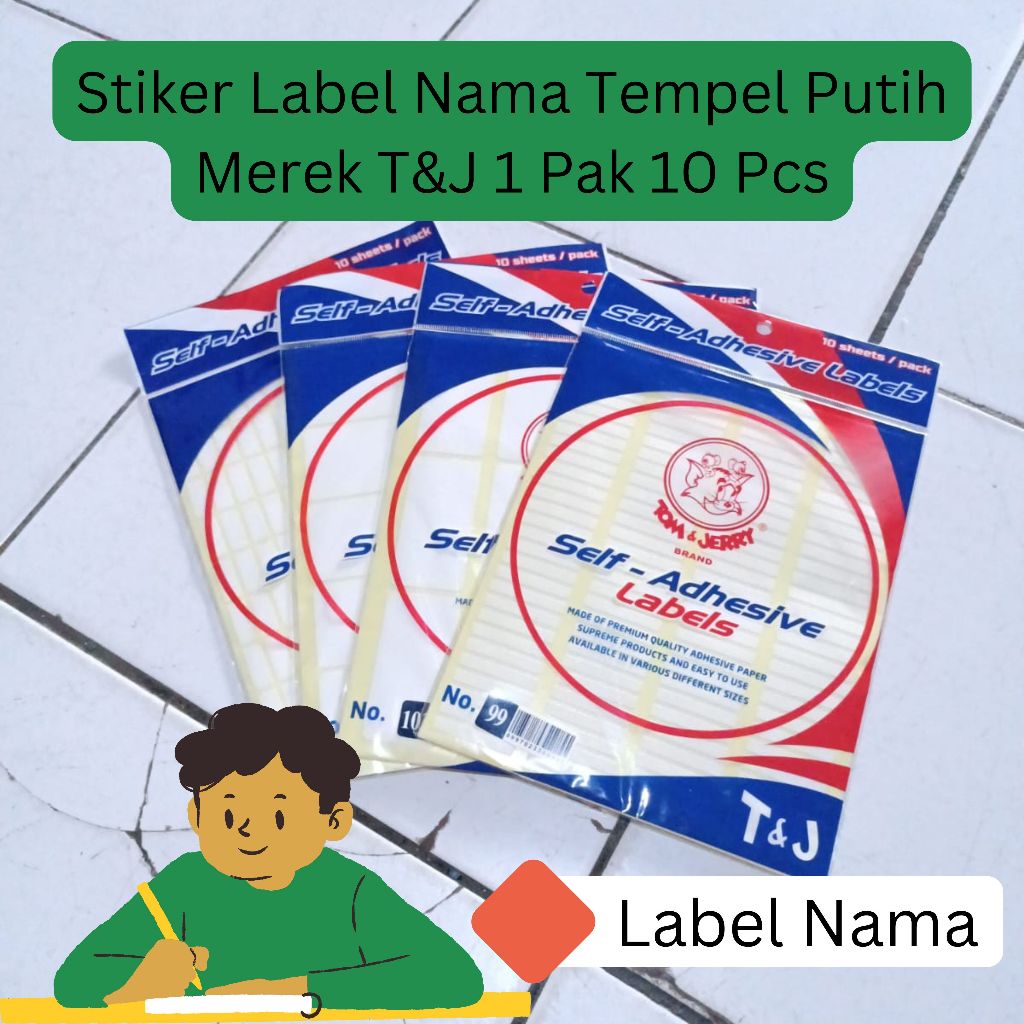 

STIKER LABEL TEMPEL PUTIH MEREK T&J 1 PAK ISI 10 LEMBAR