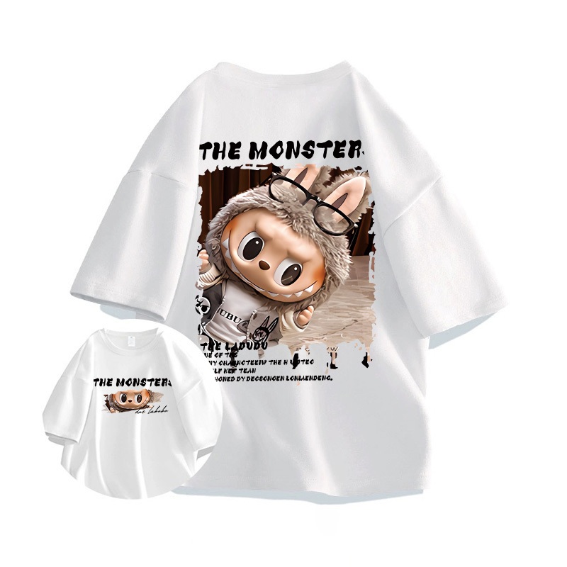 IHKKE Kaos Wanita Oversize Cute Labubu co-branded plush dolls Korean Style baju atasan wanita terbar