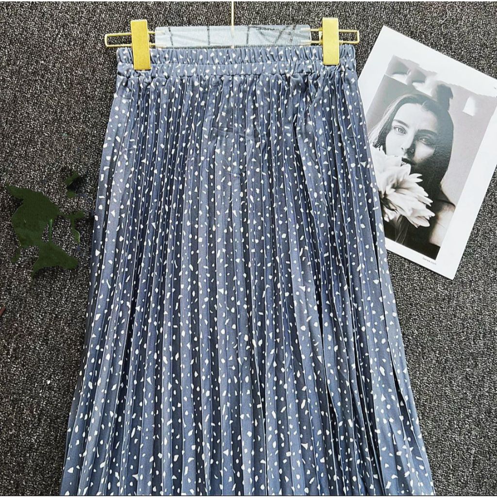 Rok Plisket Muslim wanita dewasa motif tabur bintik atau Rok Korea style panjang premium