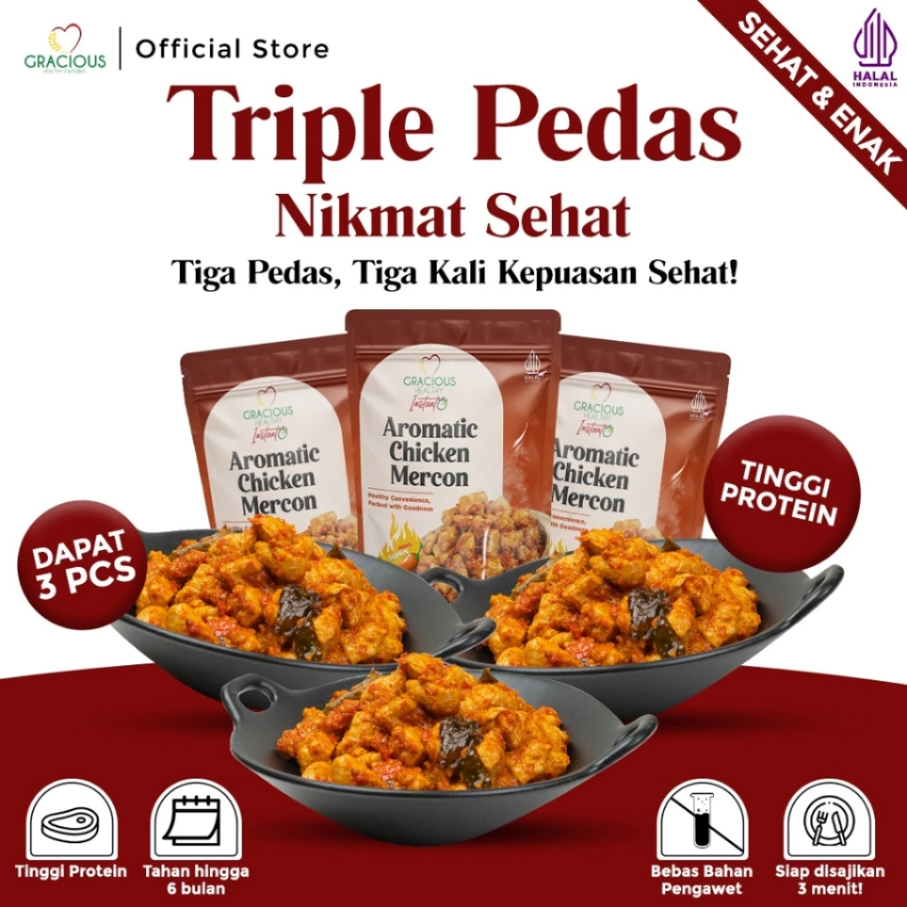 

TRIPLE PEDAS HOT NAGIH (3 PCS AROMATIC CHICKEN MERCON) - MAKANAN DIET INSTANT SIAP SAJI TINGGI PROTEIN RENDAH KALORI HEMAT BIAYA COCOK UNTUK ANAK KOST, KANTORAN & GYM