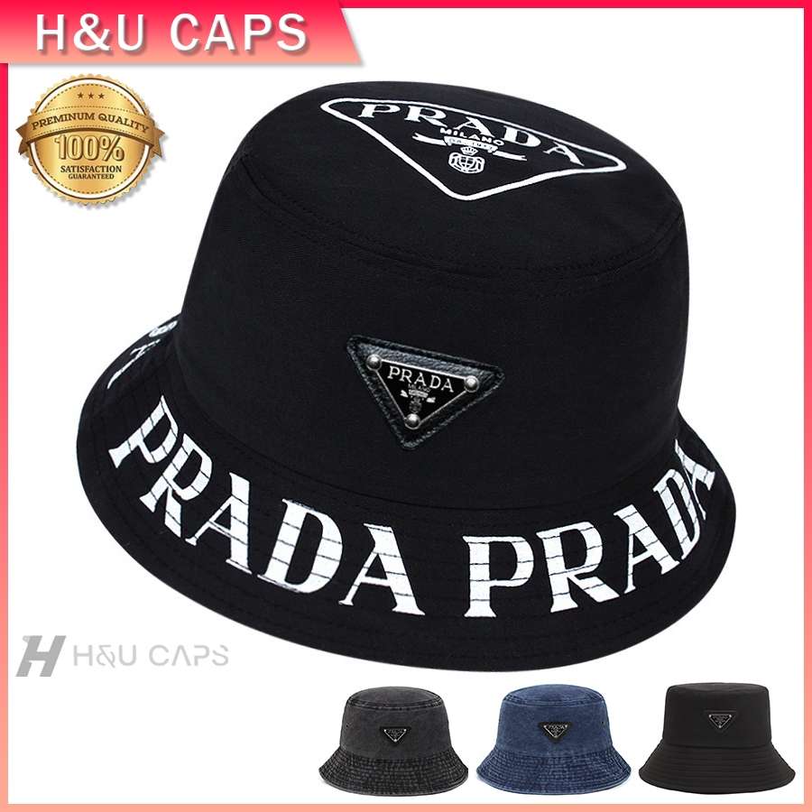 Topi bucket original PRADA pantai topi ember Hip Hop huruf gulma untuk pria topi ember untuk wanita 