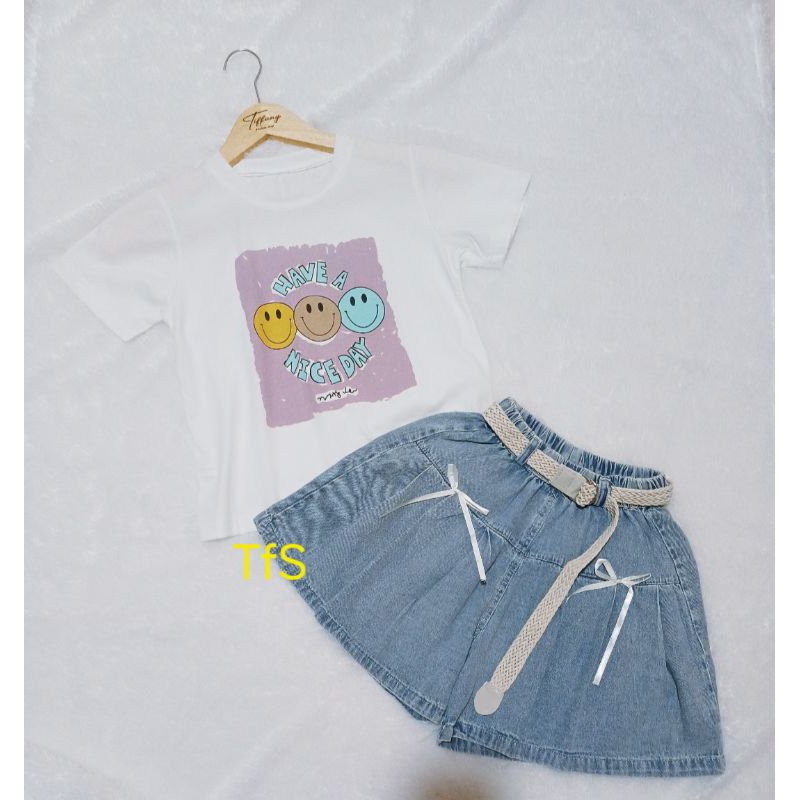 Setelan Baju Kaos & Celana Jeans Lebar Pendek Anak Perempuan/Setelan Kaos Anak Perempuan/Baju Kaos A