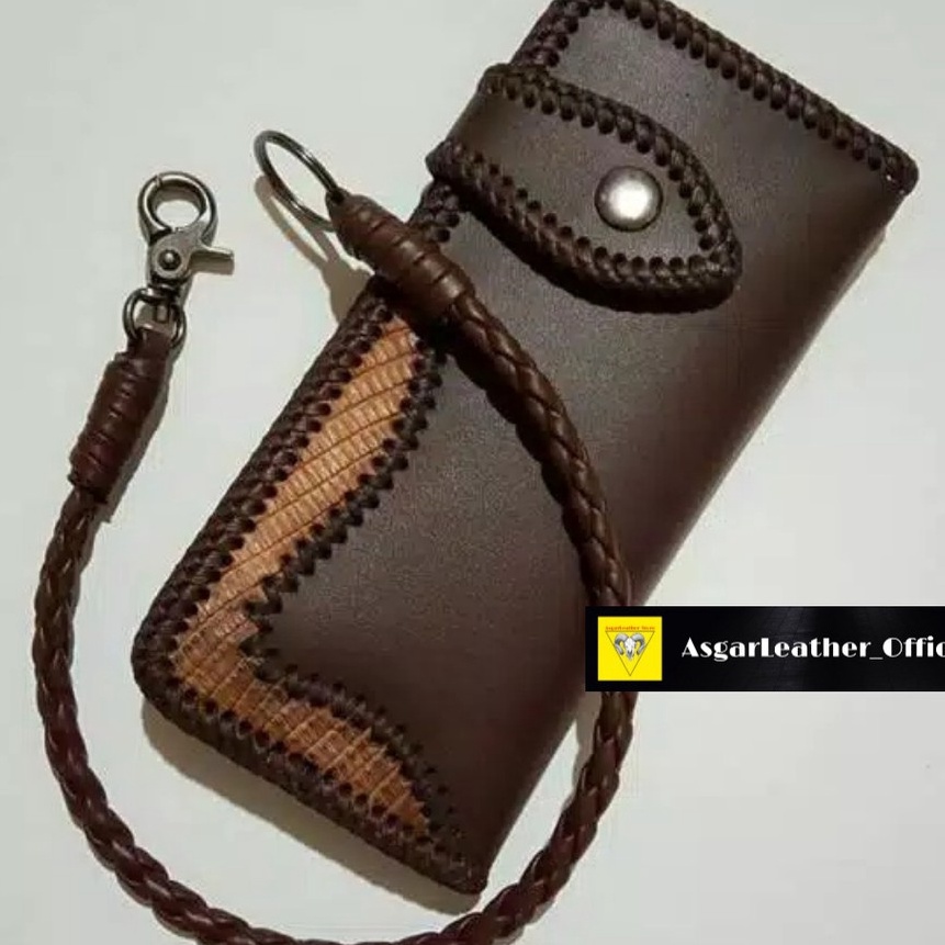 KF7 Dompet Kulit Panjang Pria Dompet Bikers Dompet Panjang Tali Anyam handmade