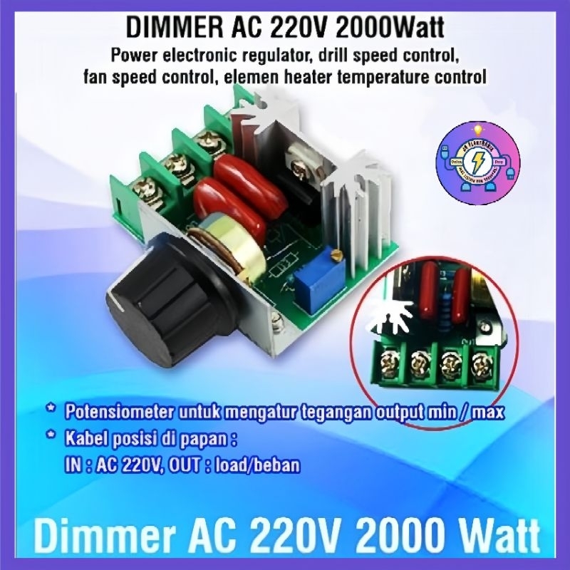 Dimmer AC 220V 2000 Watt/Potensiometer pengatur kecepatan danTegangan