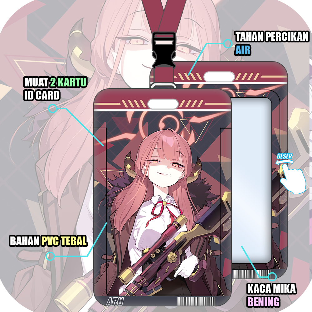 

Holder ID Card Aru Blue Archive, Holder Gantungan ID, Foto, Nametag, Lanyard