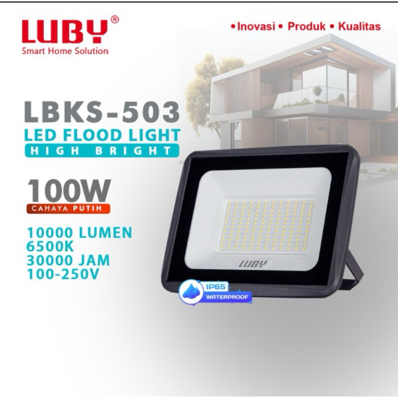 LUBY LAMPU SOROT LED 100W 100 WATT LBKS-503 CAHAYA PUTIH FLOODLIGHT SNI