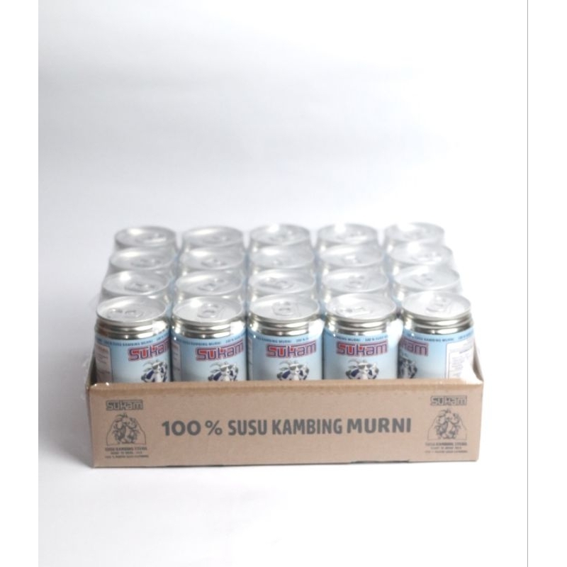 

Sukam Goat Milk Susu Kambing Steril siap minum 100℅ susu murni tanpa campuran gula atau pemanis buatan paket 20 kaleng