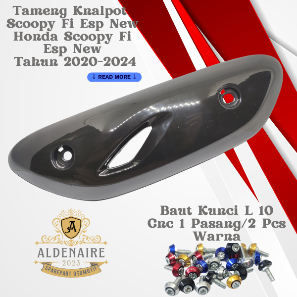 Cover Tutup Tameng Knalpot Motor Honda Scoopy Fi Esp All New 2020-2022+Baut L10 Cnc Kerucut Sepasang