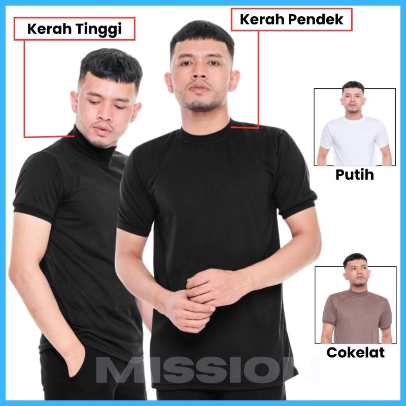 Kaos Polos Daleman Pria Dinas Satpam Security Polisi Polri TNI Kerah Pendek Kerah Tinggi Warna Hitam
