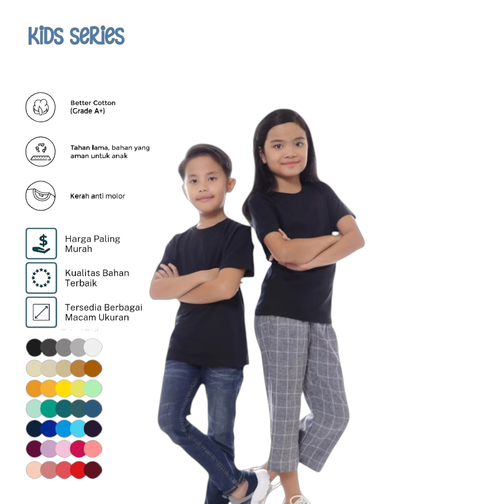 Kaos polos anak HITAM lengan pendek bahan cotton kaos polos anak unisex umur 1 sampai 12 tahun