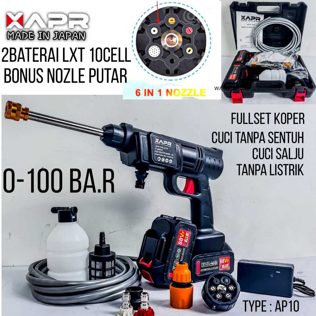 MESIN JET STEAM CLEANER CORDLESS APR JAPAN merupakan Mesin cuci motor/mobil baterai tanpa kabel Jet 