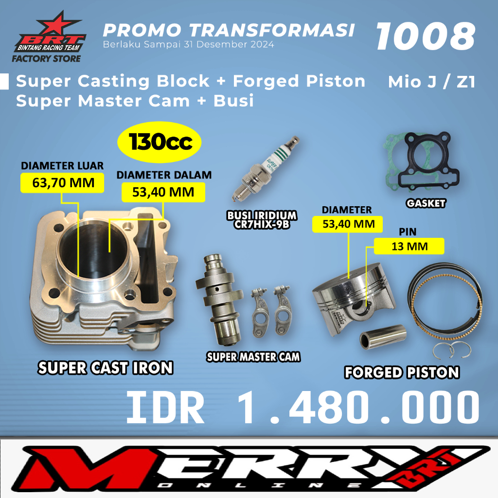 Paket Bore Up BRT Mio J / X Ride / Fino / Jupiter Z1 Blok Piston 53.40mm...
