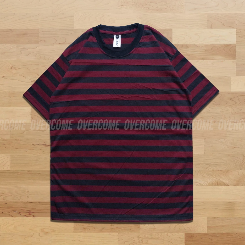 kaos stripe kaos salur big maroon hitam kaos pria wanita dewasa garis garis