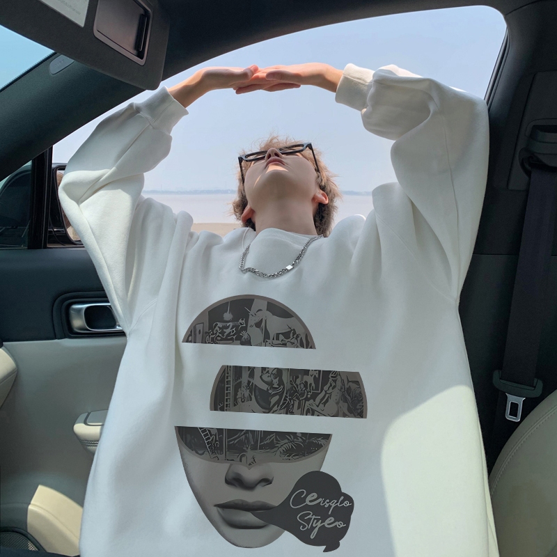 Sweater Pria keren Oversize Hitam Dewasa Cotton Combed Korean Style Epidemic Atasan C104