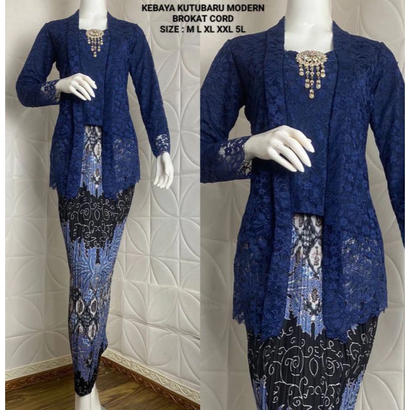 Setelan Kebaya Kutubaru / Kebaya Brokat Modern Lengan Panjang Baju Wisuda Model Resleting Depan