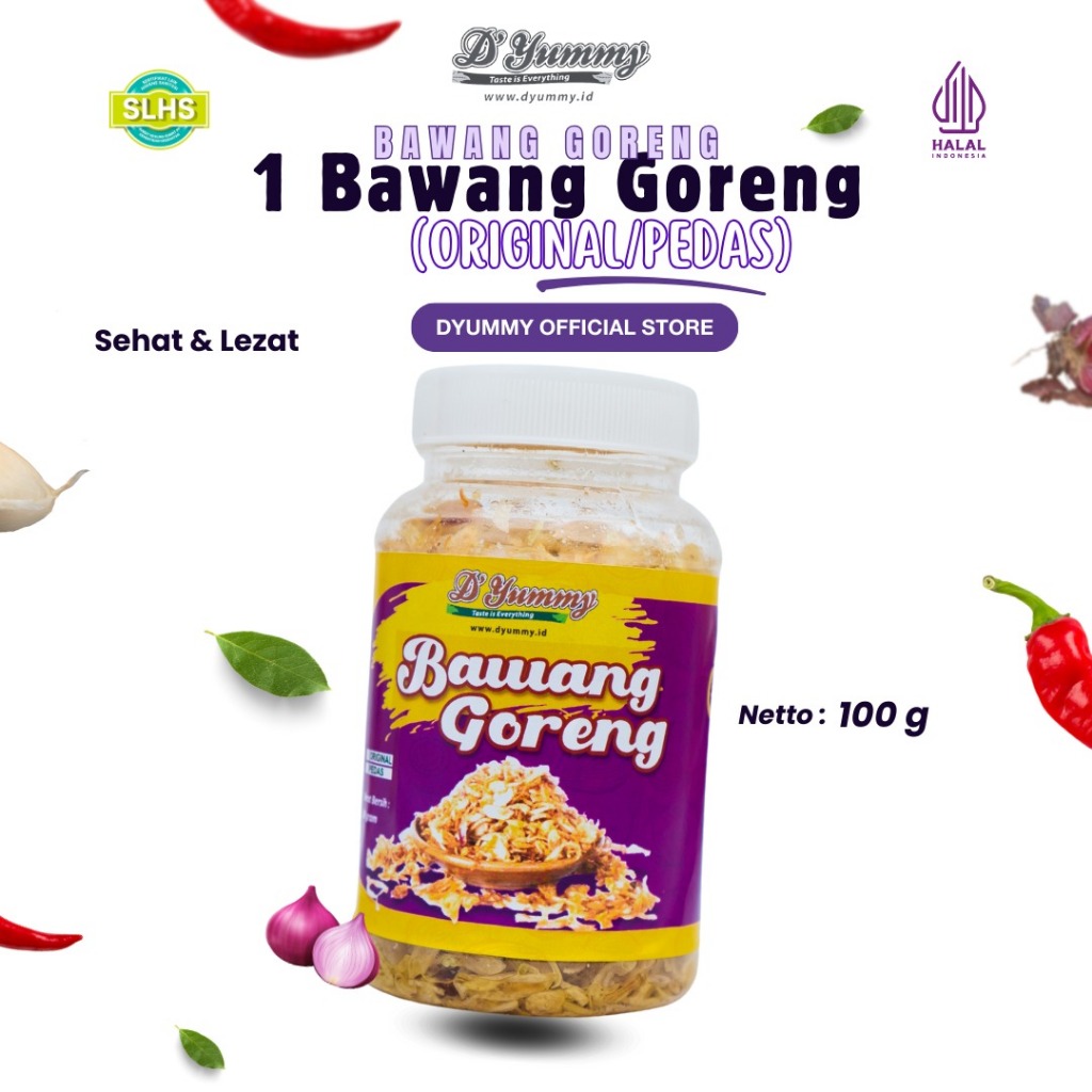 

D'Yummy Bawang Goreng Premium Tanpa Tepung Kemasan Toples 100gr