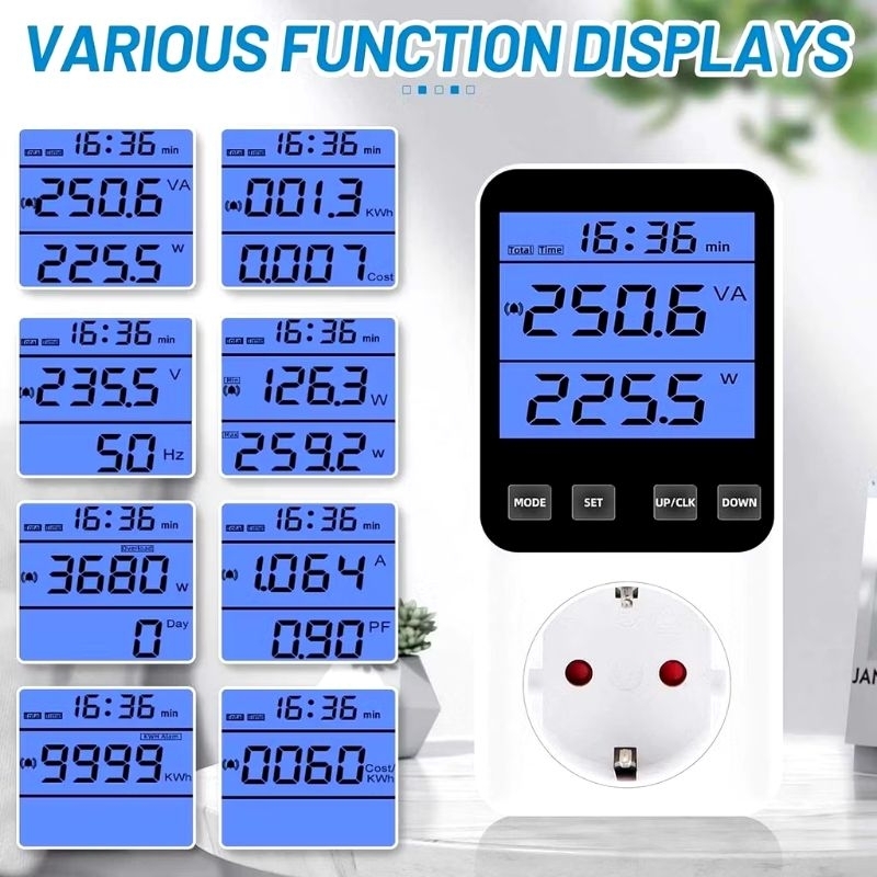 Alat Ukur Watt, kWh, Ampere dan Voltase Listrik disertai Alarm dan Lampu Backlight