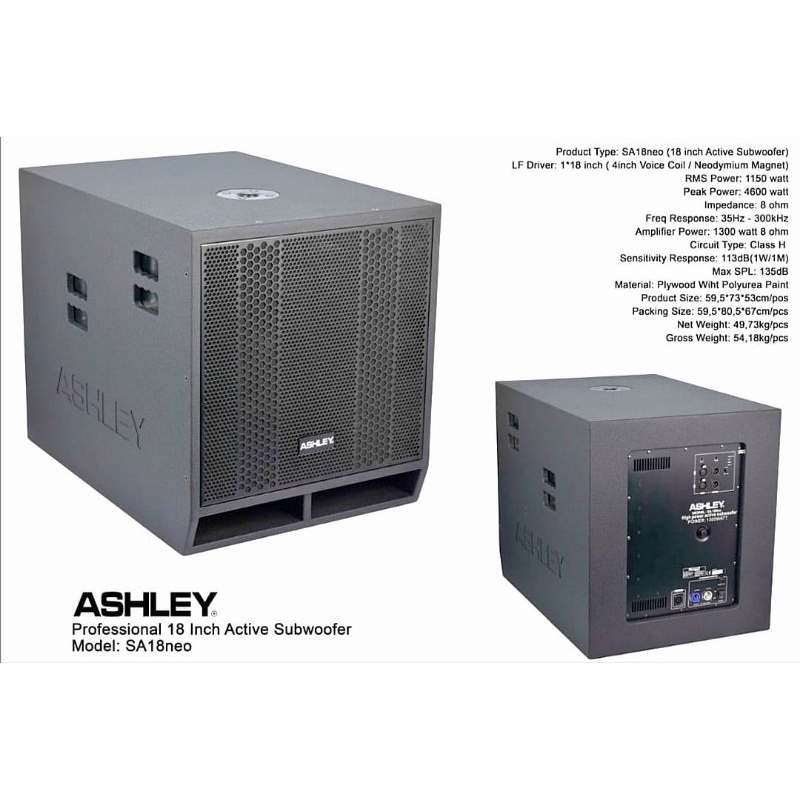 Subwoofer Aktif ASHLEY SA18NEO SA 18 NEO SA18 NEO ORIGINAL 18 INCH BOX NEODYMIUM