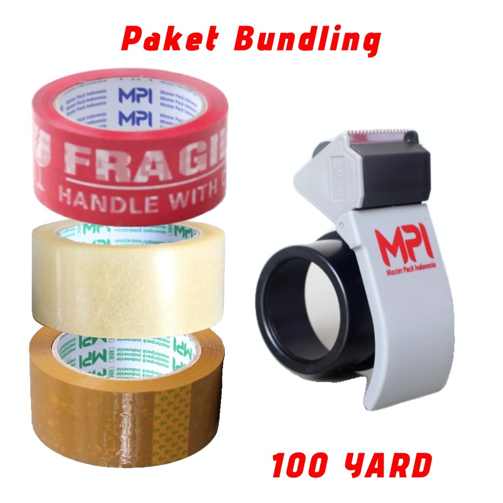 

PROMO BUNDLING - Lakban dan fragile 100 Yard + dispenser tape MPI Berkualitas BIS PACKING EKSTRA AMAN