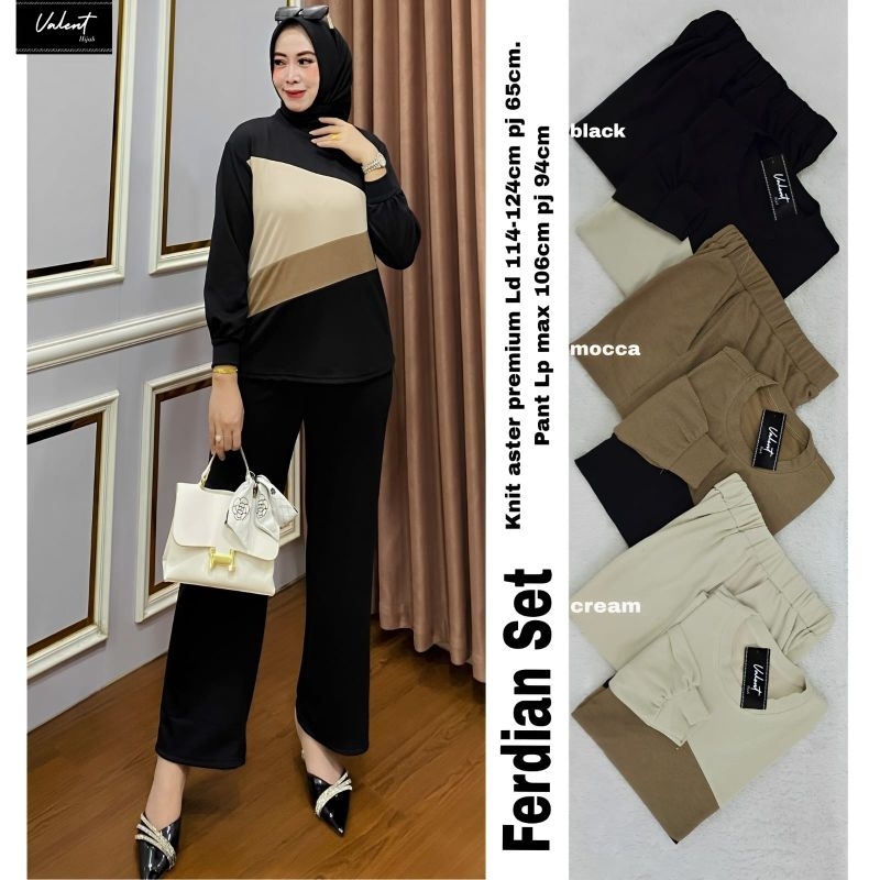 FERDIAN SET SETELAN ONE SET SETCEL BLOUSE PANTS WANITA CASUAL POLOS JUMBO KNIT ASTER PREMIUM LD 124 